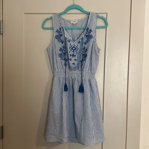 Summer blue and white striped dress